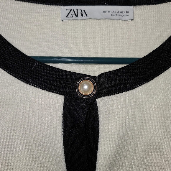 Zara | B&W Knit Pearl Button Scoop Neck Cardigan - M - Picture 5 of 9
